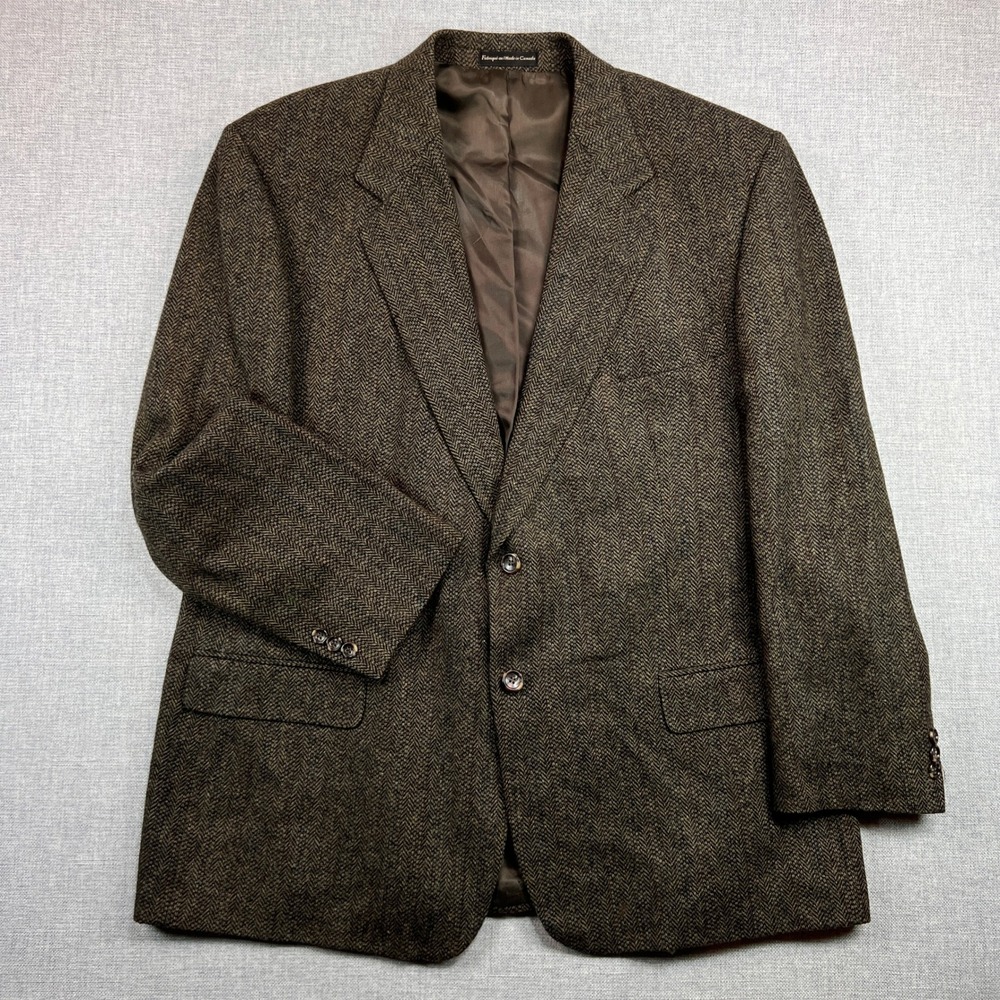 Vintage 90s Cricketeer Wool Tweed Sport Coat Blazer Men 48R Brown Academia Prep - Picture 2 of 16